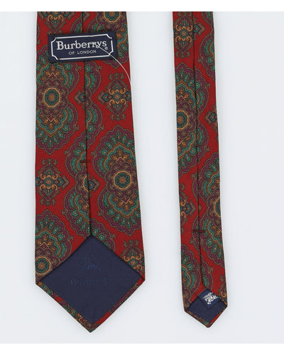 Vintage 90s Burberry Red Printed Silk Tie