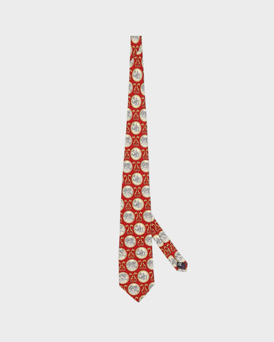 Vintage 90s Christian Dior Red Print Silk Tie