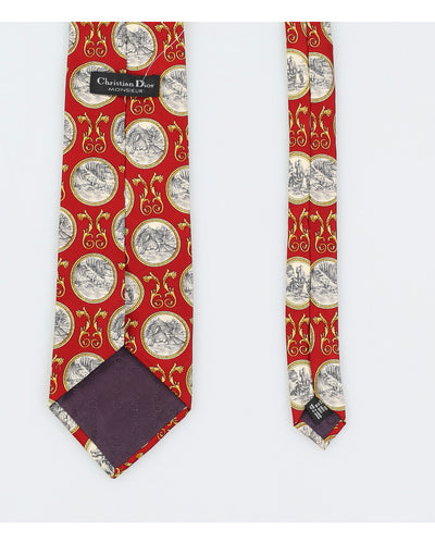 Vintage 90s Christian Dior Red Print Silk Tie