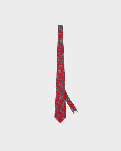 Vintage 90s Christian Dior Red Print Silk Tie