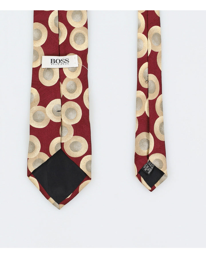 Vintage 90s Hugo Boss Burgundy Print Silk Tie
