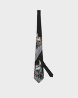 Vintage 80s A. Rogers Black Train Printed Silk Tie