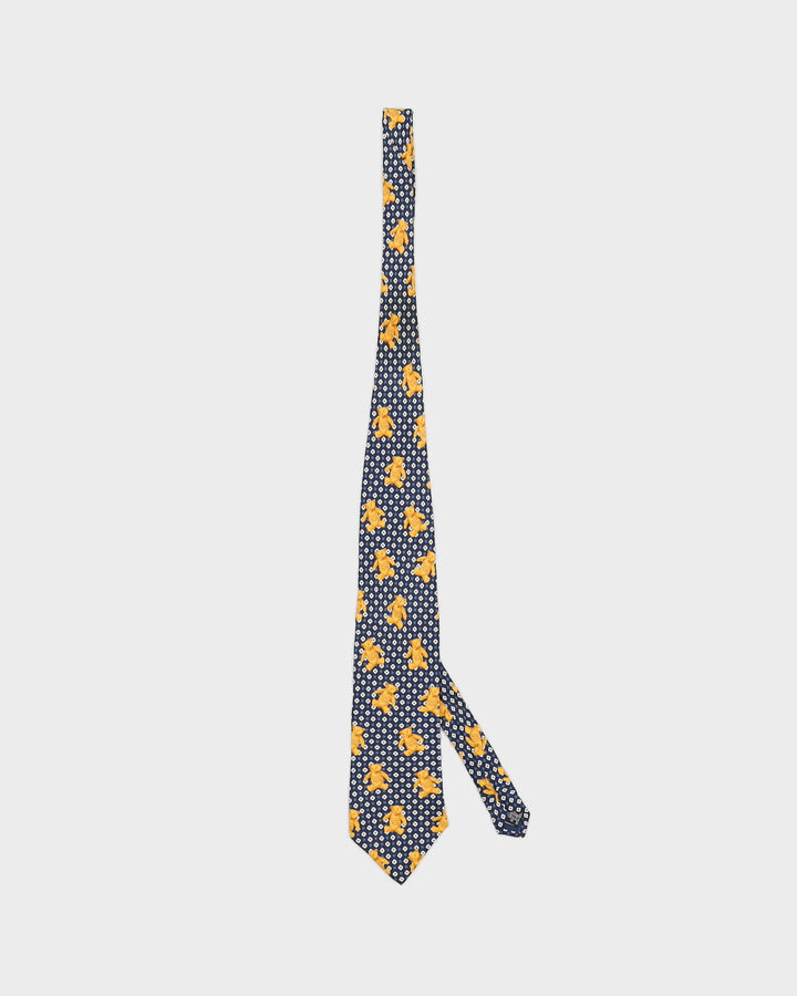 Vintage 70s N&B Ties Blue Navy Teddy Bear Print Silk Tie