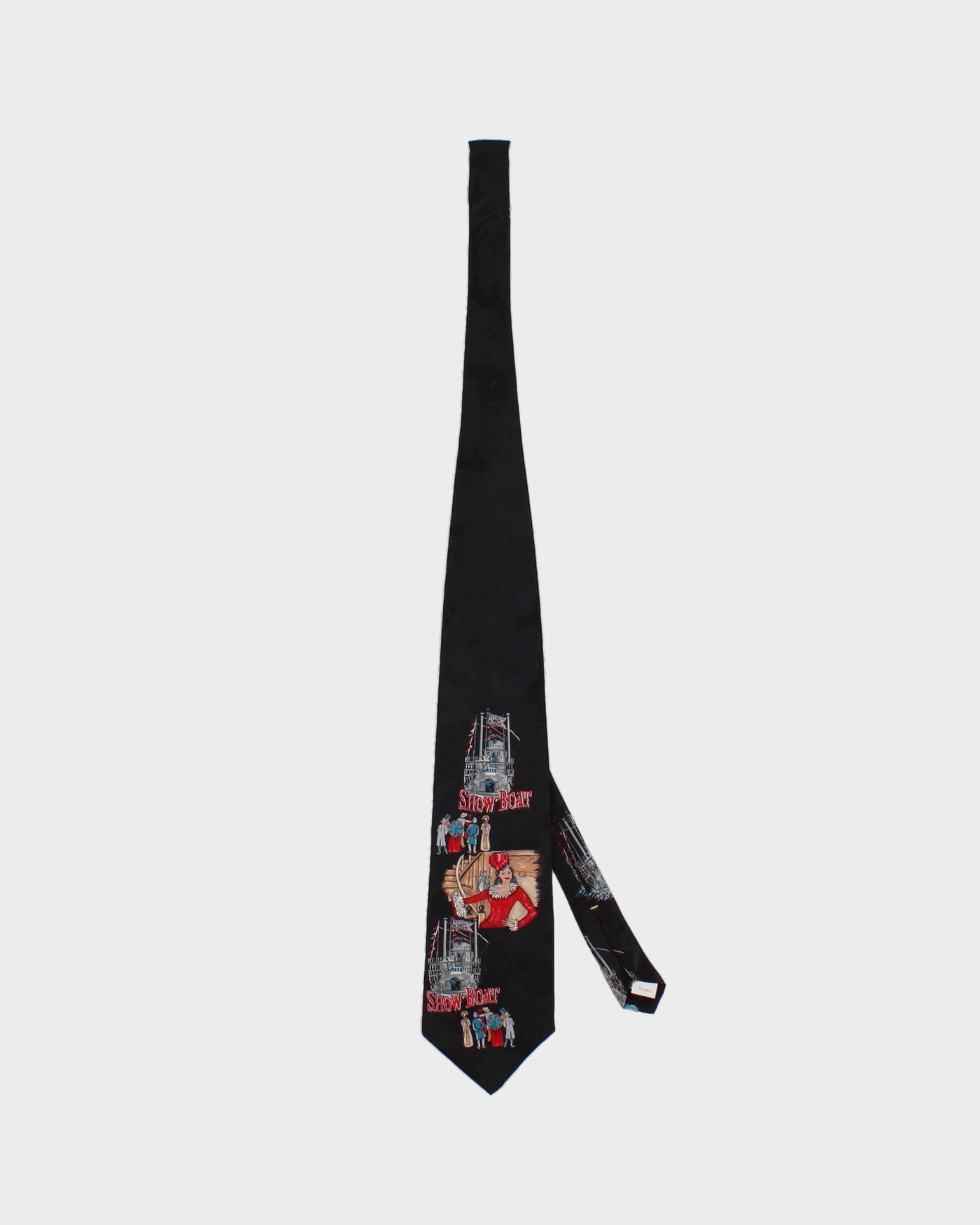 Vintage 1993 American Film Classics Showboat Black Printed Silk Tie