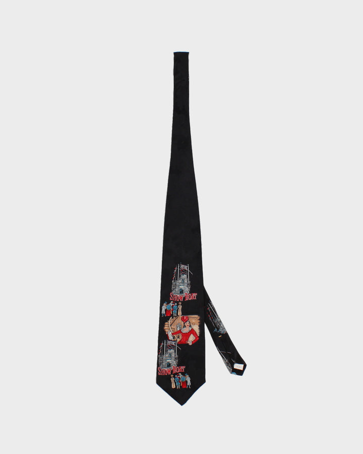 Vintage 1993 American Film Classics Showboat Black Printed Silk Tie