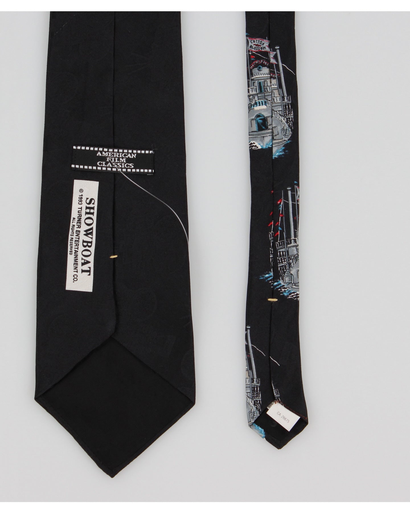 Vintage 1993 American Film Classics Showboat Black Printed Silk Tie