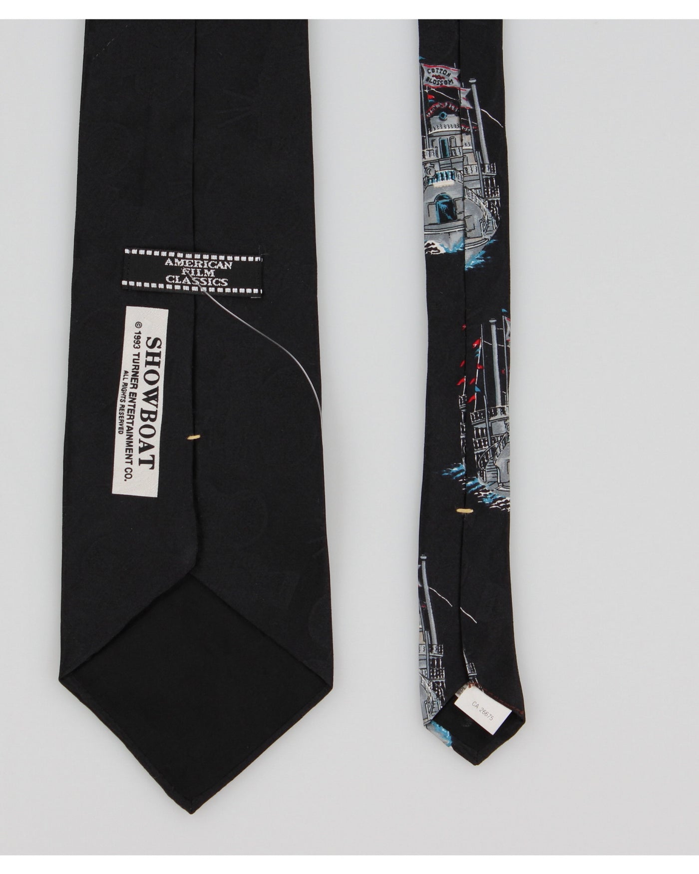 Vintage 1993 American Film Classics Showboat Black Printed Silk Tie