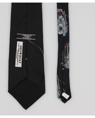 Vintage 1993 American Film Classics Showboat Black Printed Silk Tie