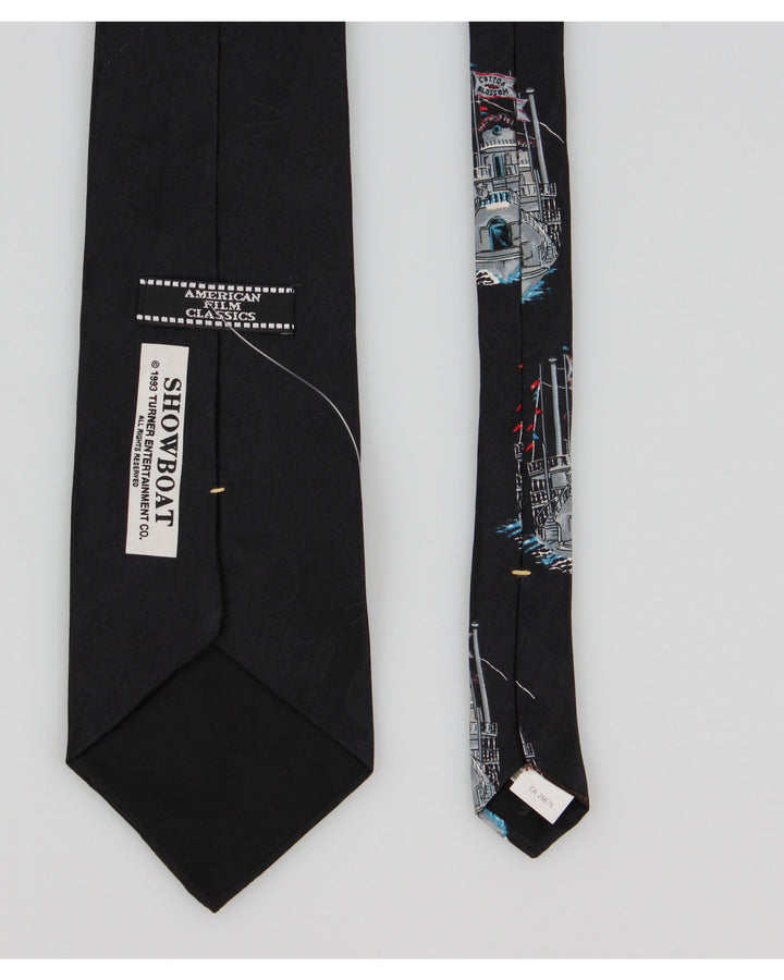 Vintage 1993 American Film Classics Showboat Black Printed Silk Tie