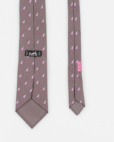 Men's Grey Kangaroo Patterned Hermes Silk Ties