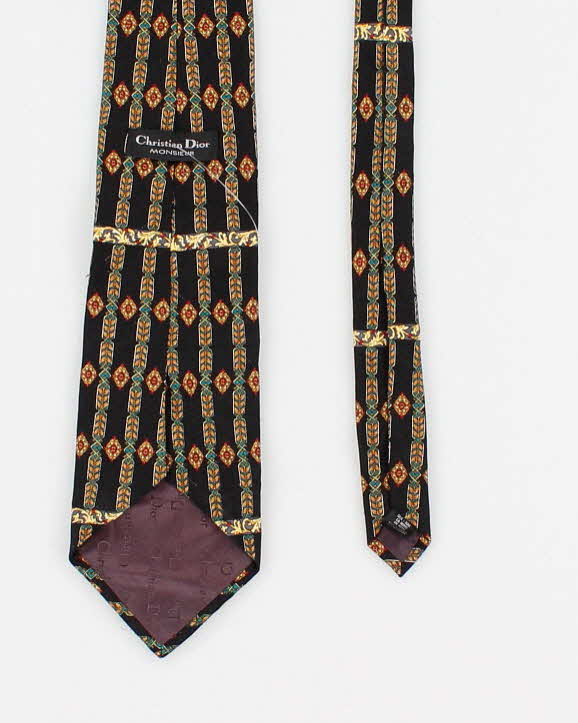 80's Vintage Men's Patterned Dior Monsieur Silk Tie