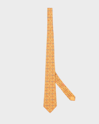 Mens Yellow Patterned Hermes Silk Tie