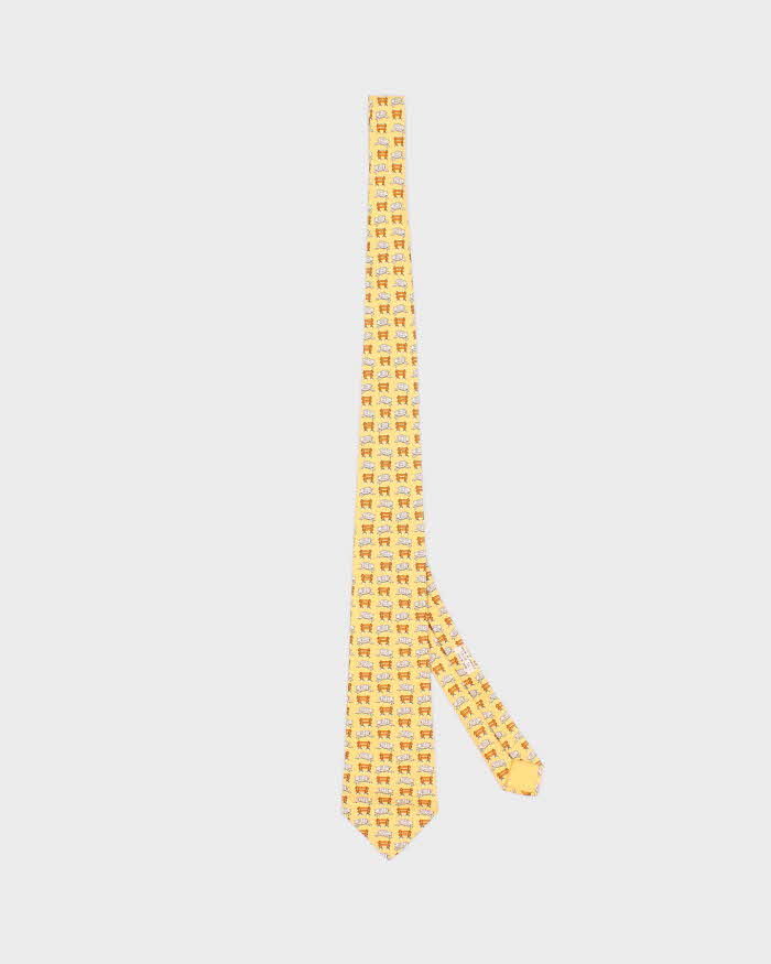 Men's Yellow Sheep Print Hermes Silk Tie