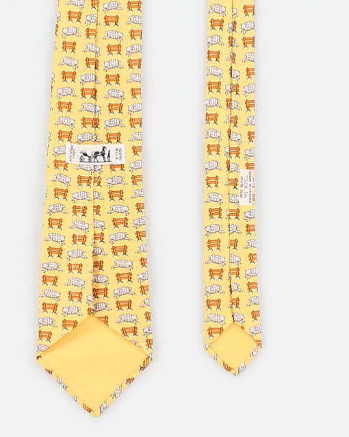 Men's Yellow Sheep Print Hermes Silk Tie