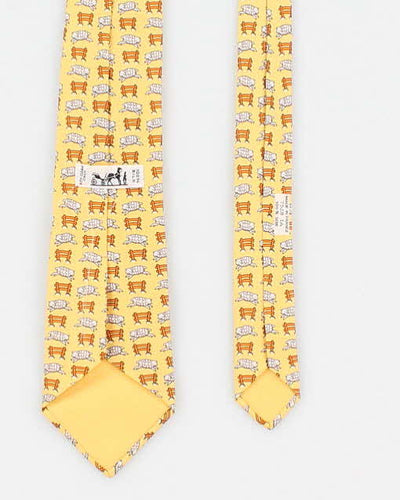 Men's Yellow Sheep Print Hermes Silk Tie