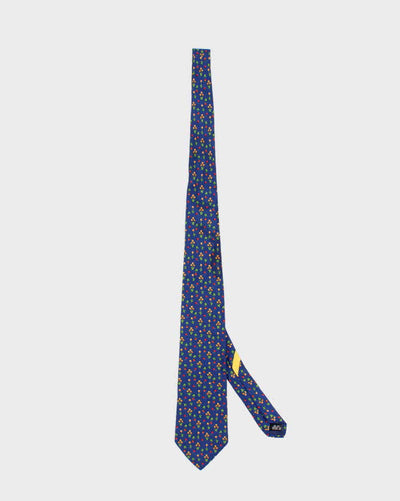 Mens Blue Salvatore Ferragamo Flower Print Silk Tie