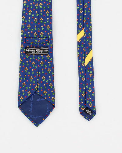 Mens Blue Salvatore Ferragamo Flower Print Silk Tie