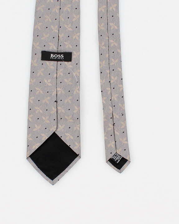 Mens Grey Patterned Boss Silk Tie