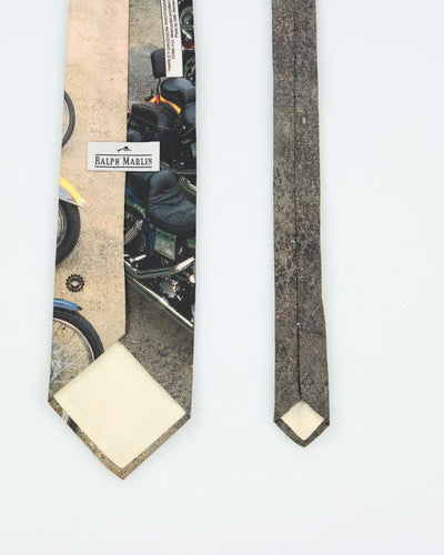 Vintage 90's Ralph Marlin Harley Davidson Motorbike Graphic Tie