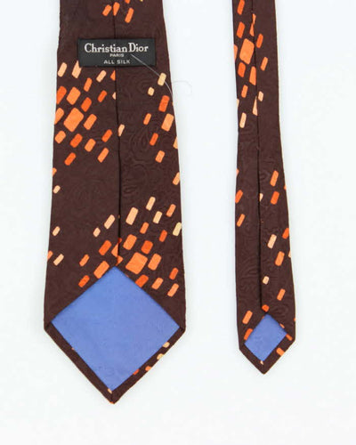 Vintage Christian Dior Brown Patterned Silk Tie