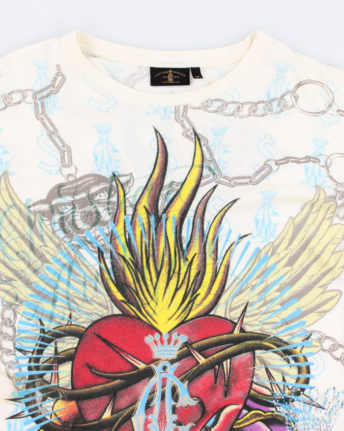 Y2k 00s Christian Audiger Men's White Long Sleeve T-shirt - M