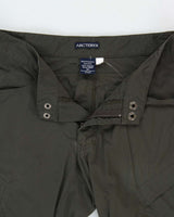 Vintage Y2K 00s Arc'teryx 'Cronin' Khaki Low-Rise Soft Shell Wide Leg Hiking Trousers - W32 L32