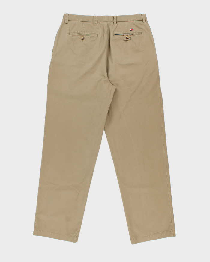 Vintage Y2K 00s Tommy Hilfiger Khaki Double Pleated Relaxed Fit Wide Leg Chino Trousers - W34 L33