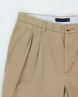 Vintage Y2K 00s Tommy Hilfiger Khaki Double Pleated Relaxed Fit Wide Leg Chino Trousers - W34 L33