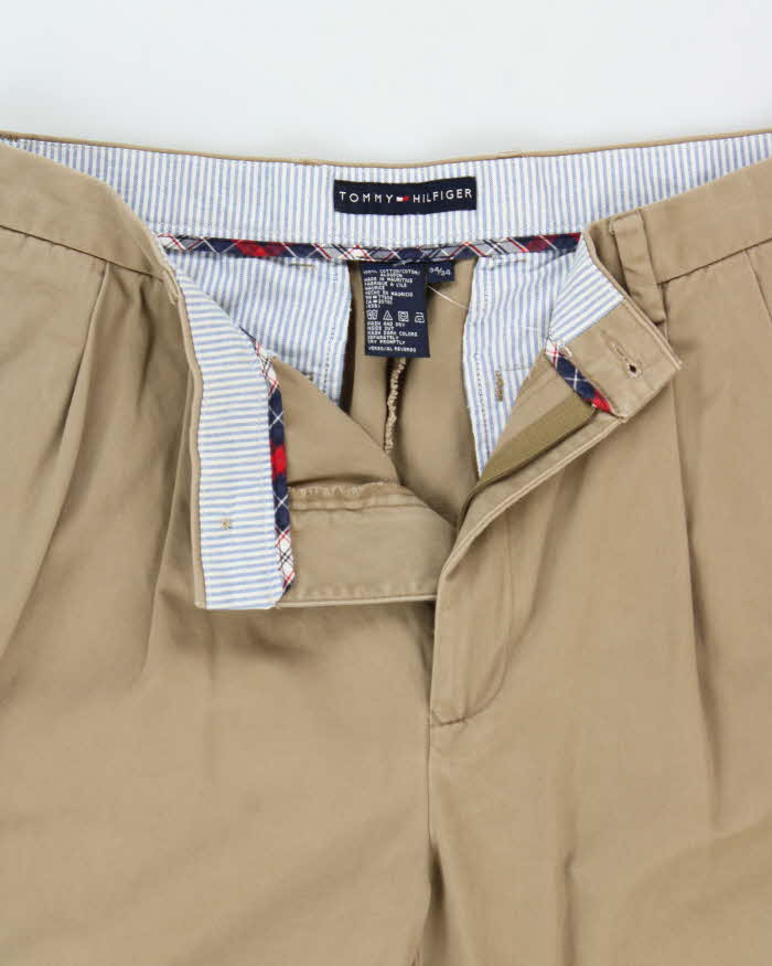 Vintage Y2K 00s Tommy Hilfiger Khaki Double Pleated Relaxed Fit Wide Leg Chino Trousers - W34 L33