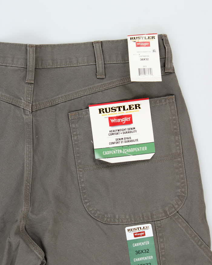 DSWT Wrangler Rustler Khaki Heavyweight Relaxed Straight Leg Loose Fit Carpenter Trousers - W36 L32