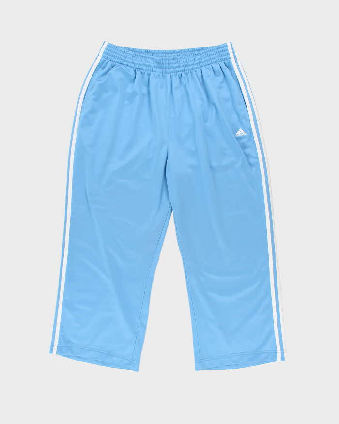 Vintage Y2K 00s Adidas Baby Blue Satin Embroidered 3-Stripe Baggy Wide Leg Tracksuit Bottoms - XL