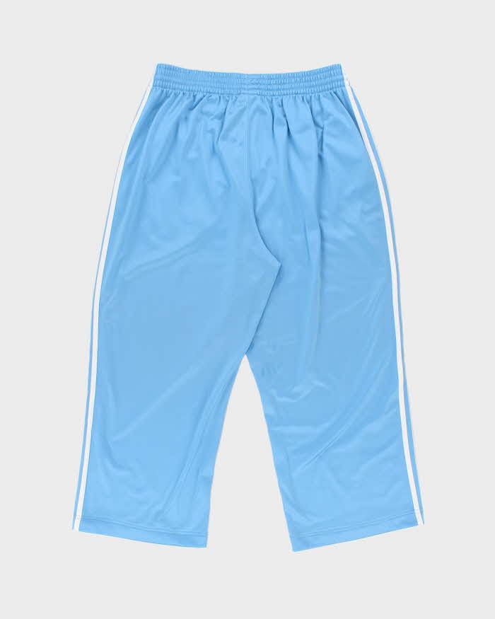 Vintage Y2K 00s Adidas Baby Blue Satin Embroidered 3-Stripe Baggy Wide Leg Tracksuit Bottoms - XL