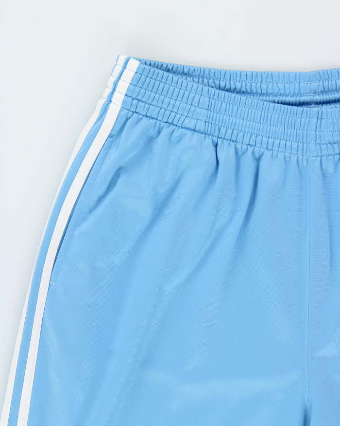 Vintage Y2K 00s Adidas Baby Blue Satin Embroidered 3-Stripe Baggy Wide Leg Tracksuit Bottoms - XL