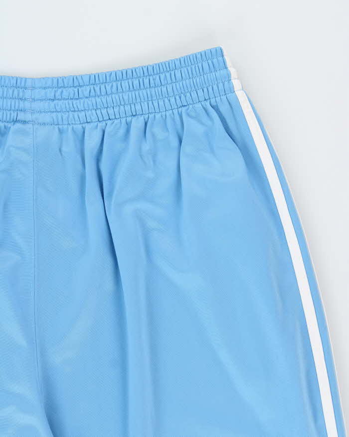 Vintage Y2K 00s Adidas Baby Blue Satin Embroidered 3-Stripe Baggy Wide Leg Tracksuit Bottoms - XL