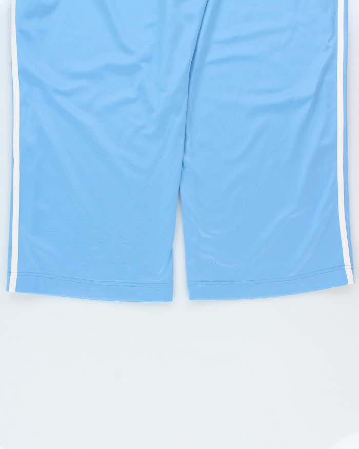 Vintage Y2K 00s Adidas Baby Blue Satin Embroidered 3-Stripe Baggy Wide Leg Tracksuit Bottoms - XL