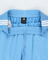 Vintage Y2K 00s Adidas Baby Blue Satin Embroidered 3-Stripe Baggy Wide Leg Tracksuit Bottoms - XL