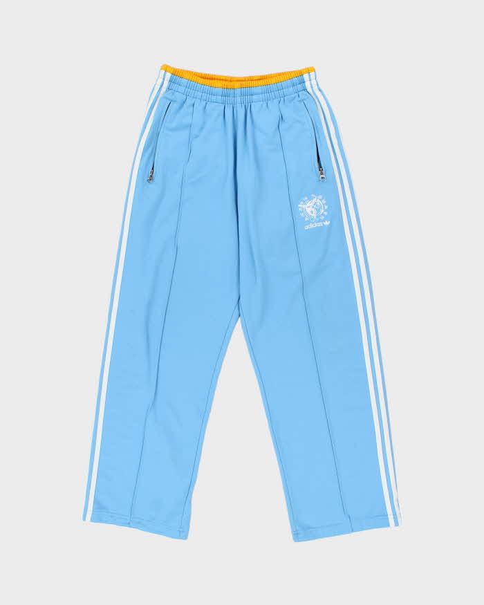 Vintage Y2K 00s Adidas Originals Japan Baby Blue Embroidered 3-Stripe Martial Arts Wide Leg Tracksuit Bottoms - S