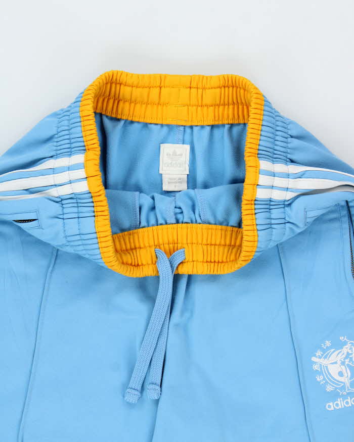 Vintage Y2K 00s Adidas Originals Japan Baby Blue Embroidered 3-Stripe Martial Arts Wide Leg Tracksuit Bottoms - S