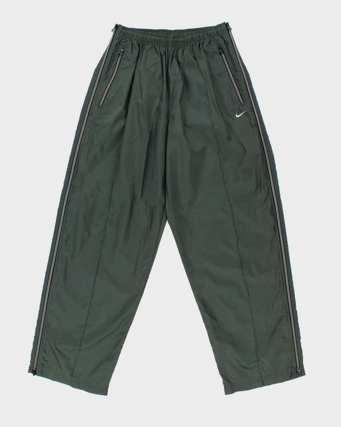 Vintage 1990s Nike Khaki Lightweight Waterproof Shell Baggy Wide Leg Zip Tracksuit Bottoms - XL