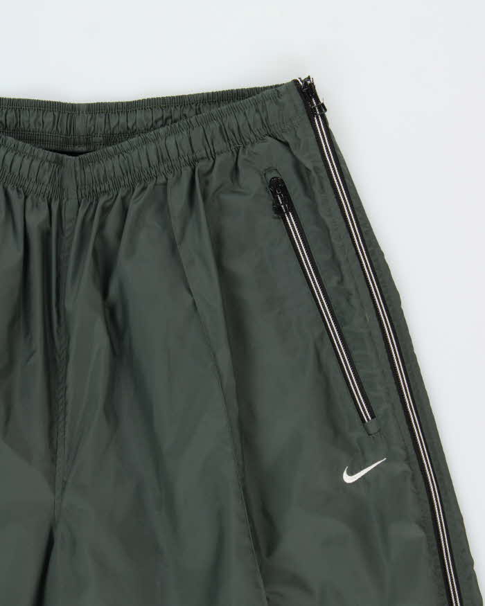 Vintage 1990s Nike Khaki Lightweight Waterproof Shell Baggy Wide Leg Zip Tracksuit Bottoms - XL