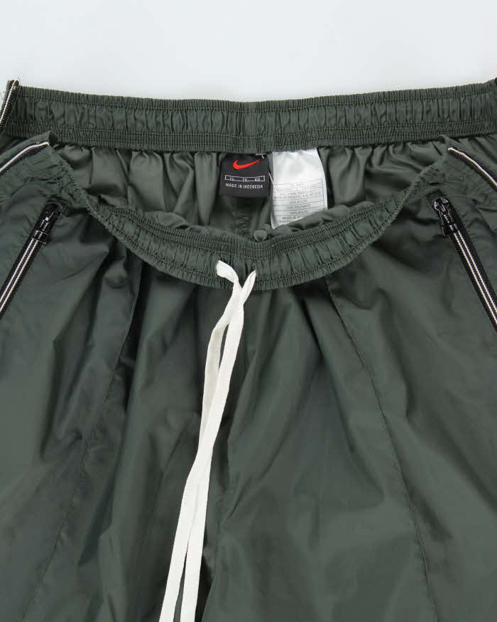 Vintage 1990s Nike Khaki Lightweight Waterproof Shell Baggy Wide Leg Zip Tracksuit Bottoms - XL