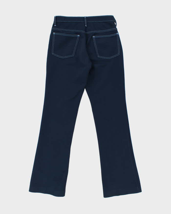 Vintage 1970s Farah Navy Hopsack Contrast Stitch Mid Rise Made In USA Bootcut Trousers - W30 L33