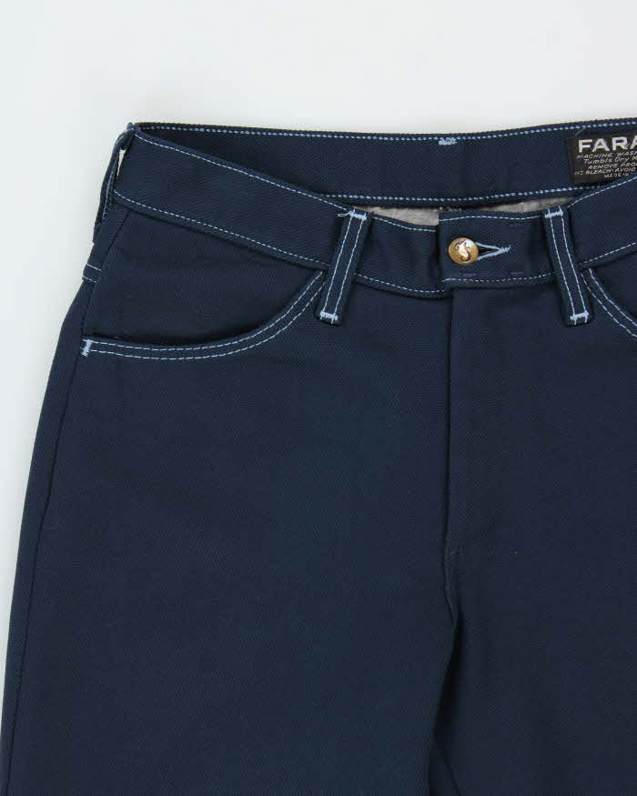 Vintage 1970s Farah Navy Hopsack Contrast Stitch Mid Rise Made In USA Bootcut Trousers - W30 L33