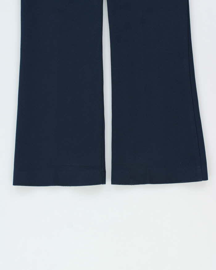 Vintage 1970s Farah Navy Hopsack Contrast Stitch Mid Rise Made In USA Bootcut Trousers - W30 L33
