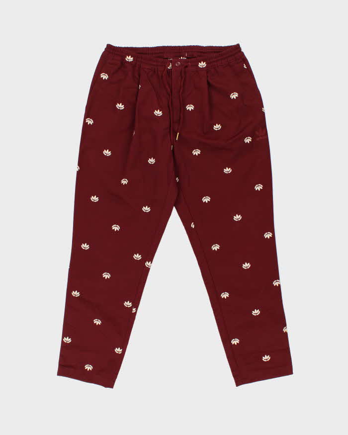 Vintage Adidas Originals Burgundy 'Graphic Archive' Embroidered Relaxed Taper Fit Casual Chino Trousers - M