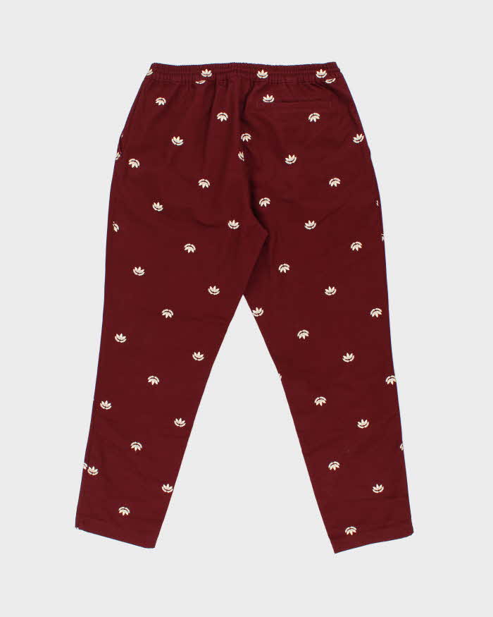 Vintage Adidas Originals Burgundy 'Graphic Archive' Embroidered Relaxed Taper Fit Casual Chino Trousers - M
