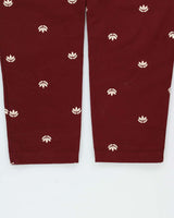 Vintage Adidas Originals Burgundy 'Graphic Archive' Embroidered Relaxed Taper Fit Casual Chino Trousers - M