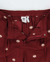 Vintage Adidas Originals Burgundy 'Graphic Archive' Embroidered Relaxed Taper Fit Casual Chino Trousers - M