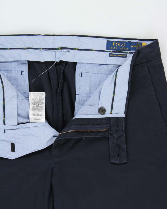 Vintage Polo Ralph Lauren Navy Stretch Straight Fit Casual Chino Trousers - W35 L30