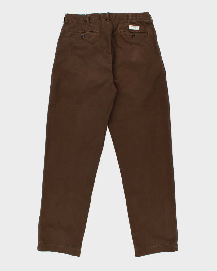 Vintage Y2K 00s Polo Ralph Lauren Brown Double Pleated Classic Chino Andrew Relaxed Straight Leg Trousers - W34 L34